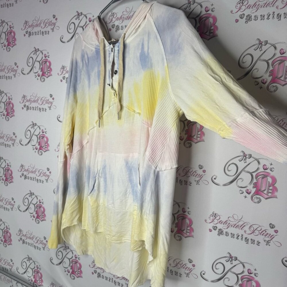 POL hoodie style ombré buttons Tie-Dye Hooded Long Sleeve Top - Picture 6 of 11